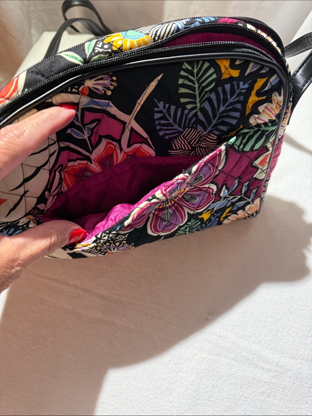 Vera Bradley Black Quilted Crossbody with Multicolor Floral Print - Picture 2 of 10